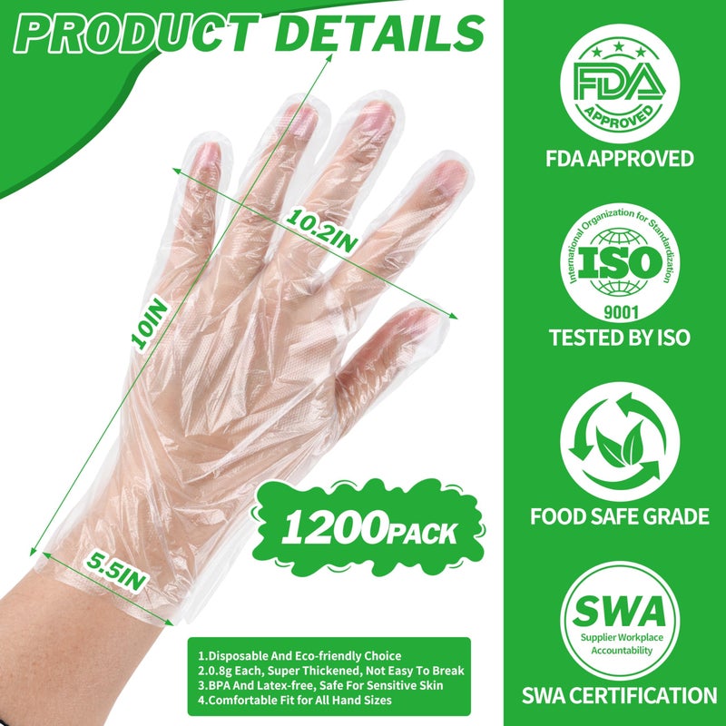 BYMORE 1200 Pcs Disposable Plastic Gloves Bulk, Clear Food Handling Service Gloves for Kitchen Food Prep Food Service Food Handling Cooking Cleaning, One Size Fits Most - Image 2